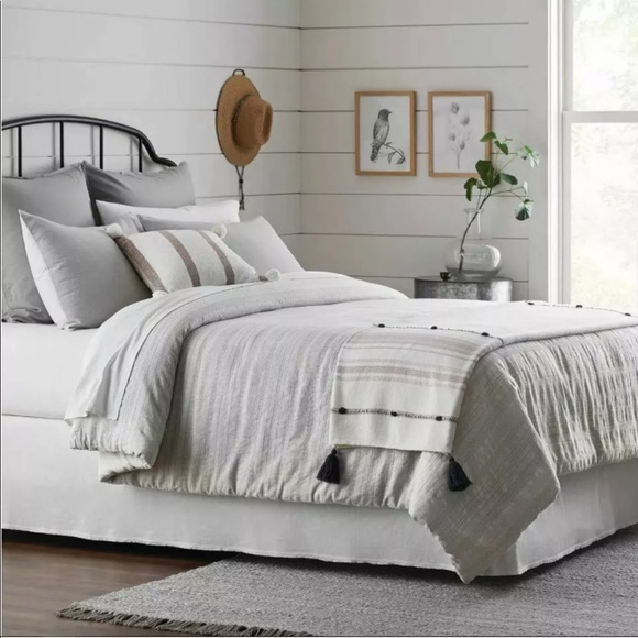 Hearth & Hand Bedding Hearth Hand Stripe Poms Throw Blanket Dusty